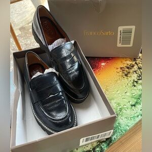 Franco Sarto Patent Faux Leather Navy Loafers